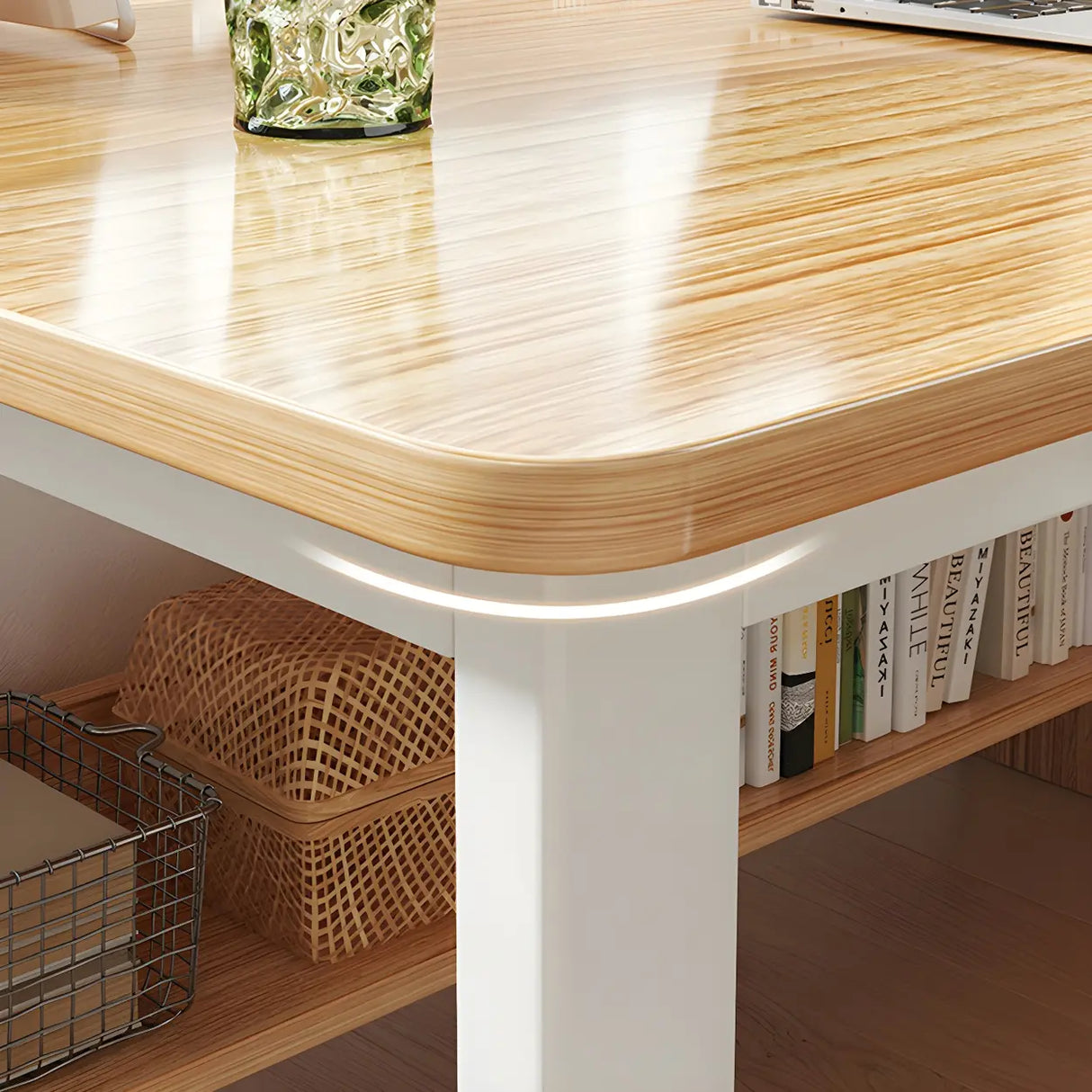 Modern L-Shaped White Wooden Desk with Drawers, 1-2 People Image - 9