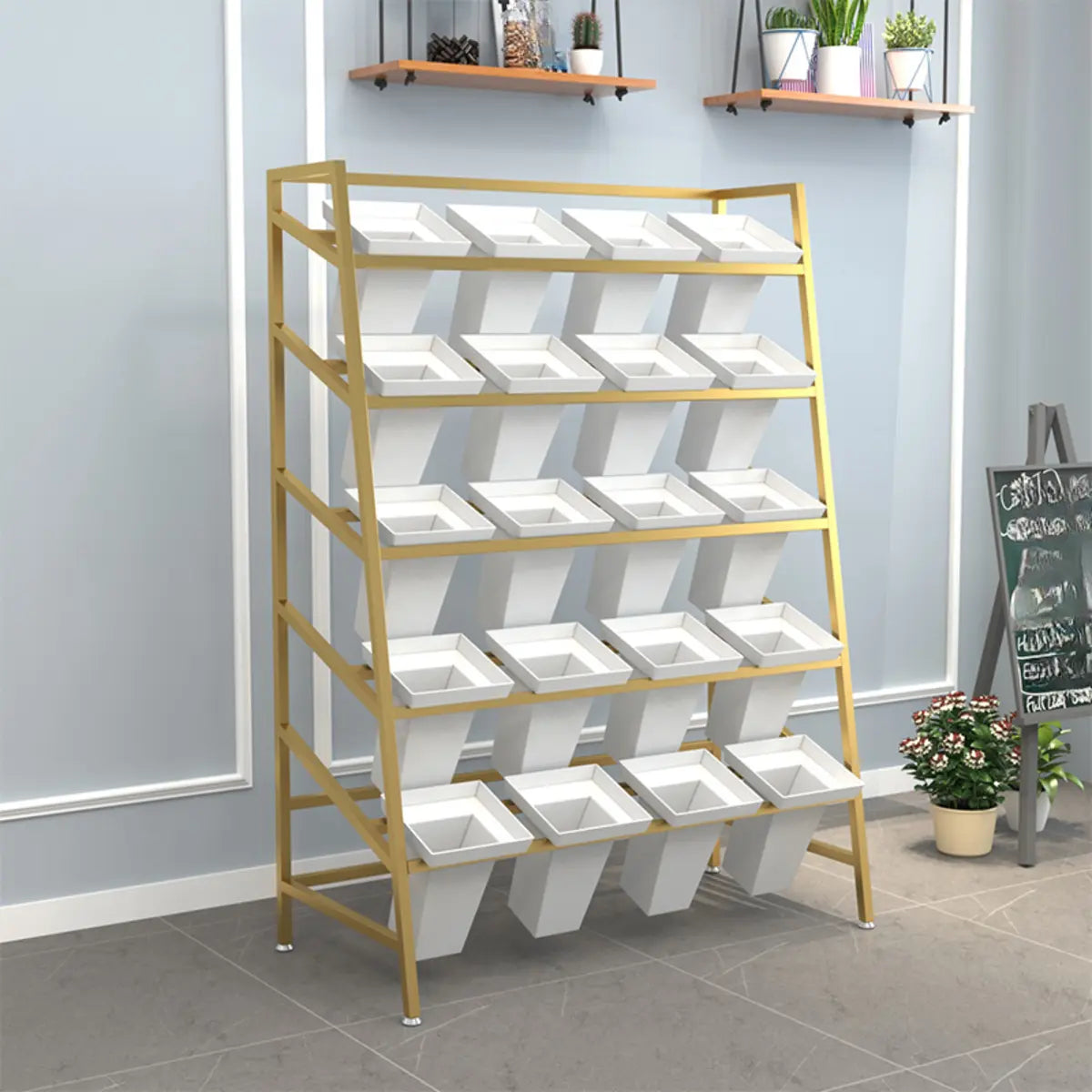 Modern Ladder Metal Indoor Large Plant Stands Gold Image - 15