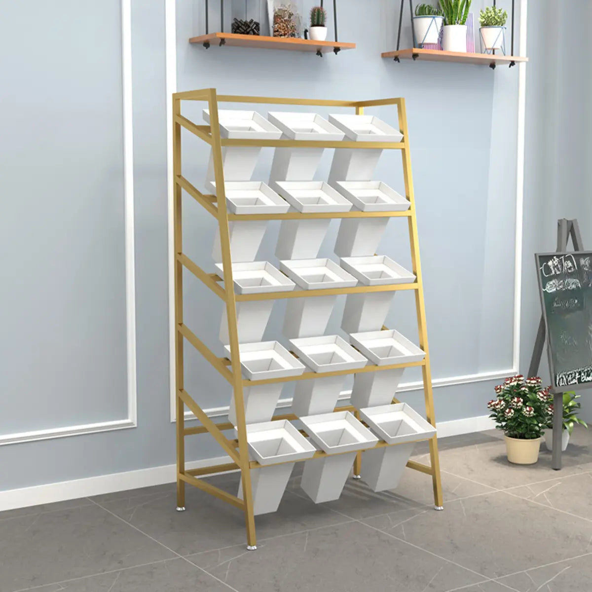 Modern Ladder Metal Indoor Large Plant Stands Gold Image - 17