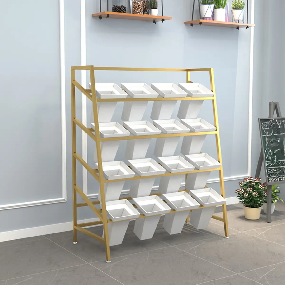 Modern Ladder Metal Indoor Large Plant Stands Gold Image - 18