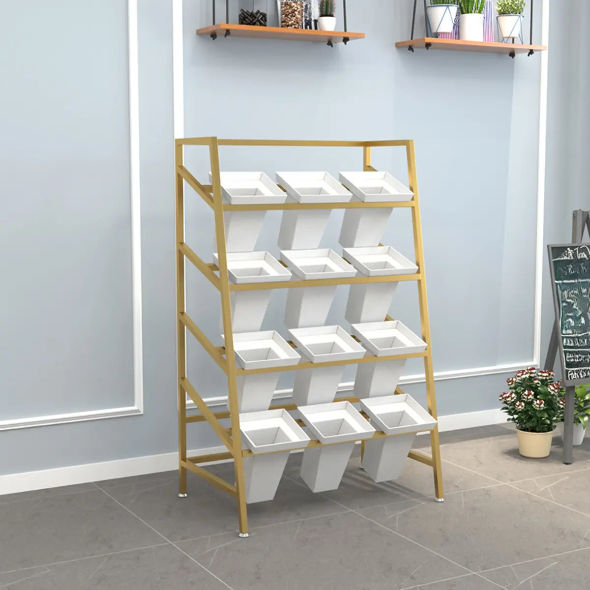 Modern Ladder Metal Indoor Large Plant Stands Gold Image - 19