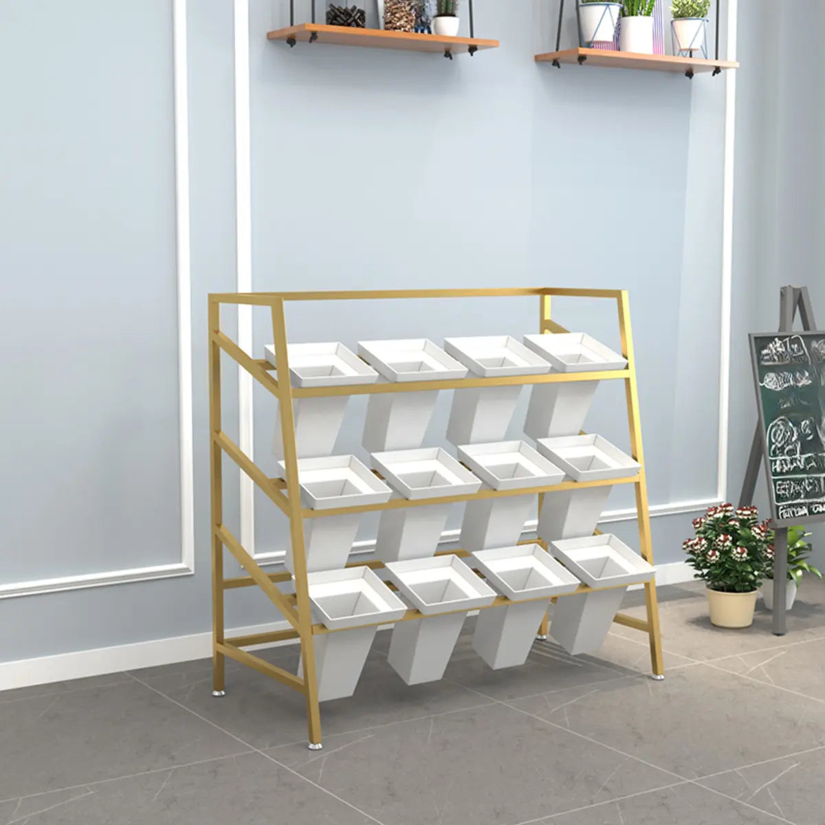 Modern Ladder Metal Indoor Large Plant Stands Gold Image - 20