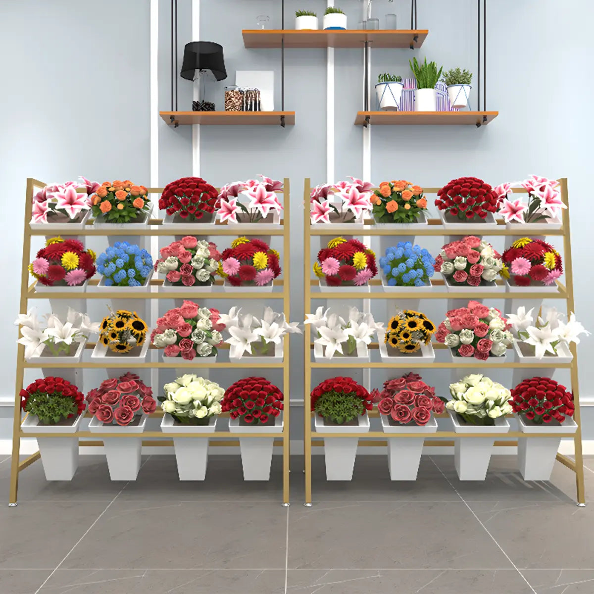 Modern Ladder Metal Indoor Large Plant Stands Gold Image - 3