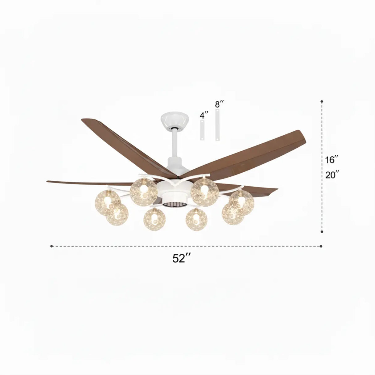 Modern Large 5-Blade Reversible Glass Globe Ceiling Fan Light