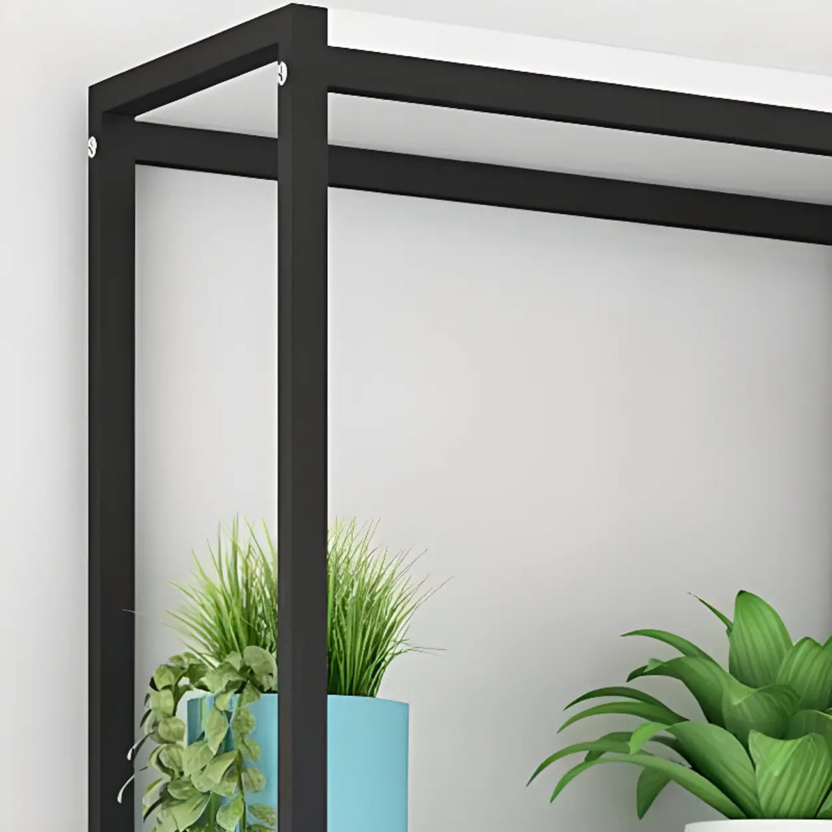 Modern Large Metal Wood Floor Storage Plant Stand White Image - 10