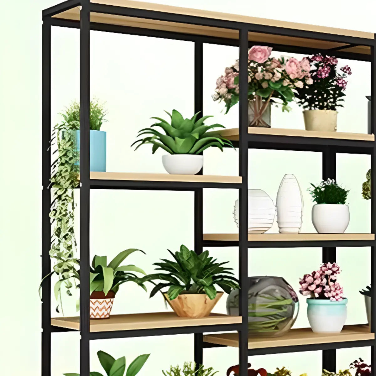 Modern Large Metal Wood Floor Storage Plant Stand White Image - 3