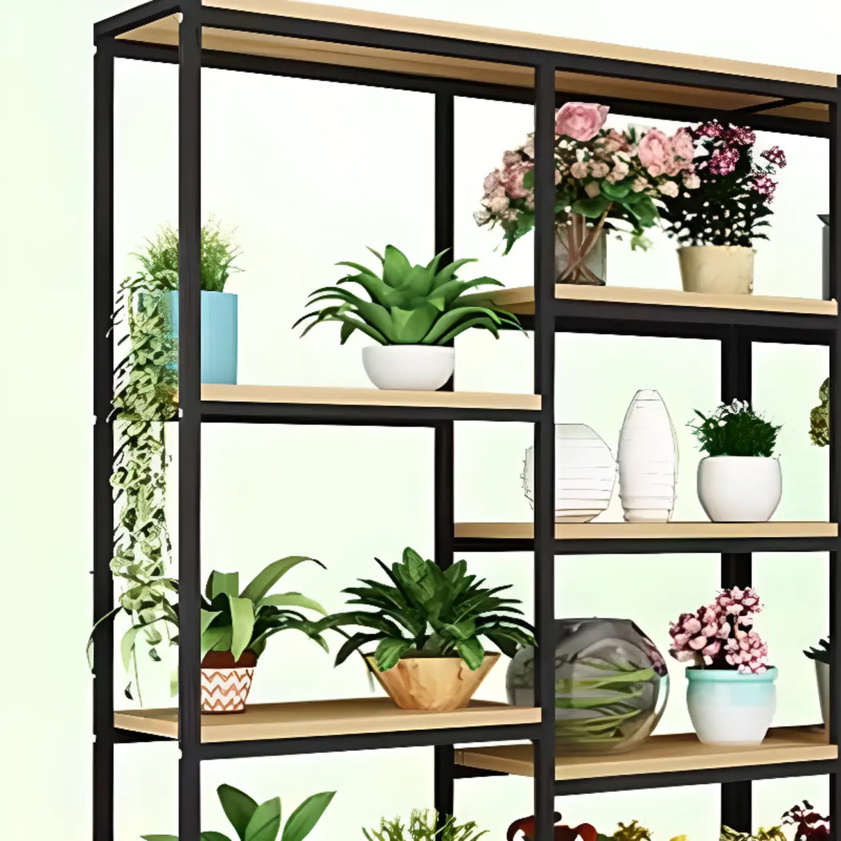 Modern Large Metal Wood Floor Storage Plant Stand White Image - 3