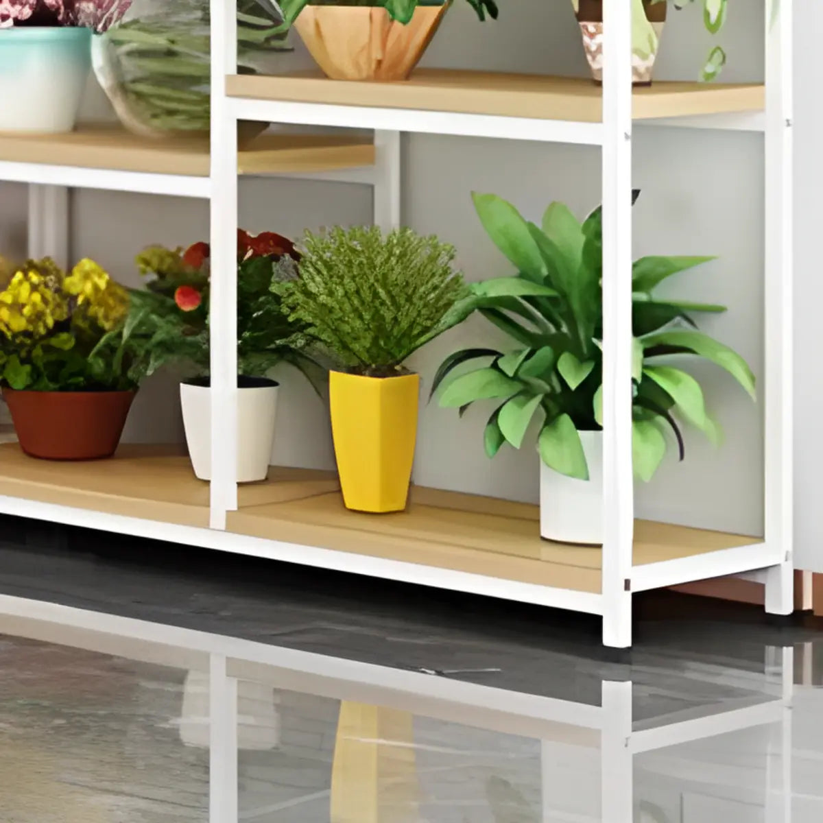 Modern Large Metal Wood Floor Storage Plant Stand White Image - 4