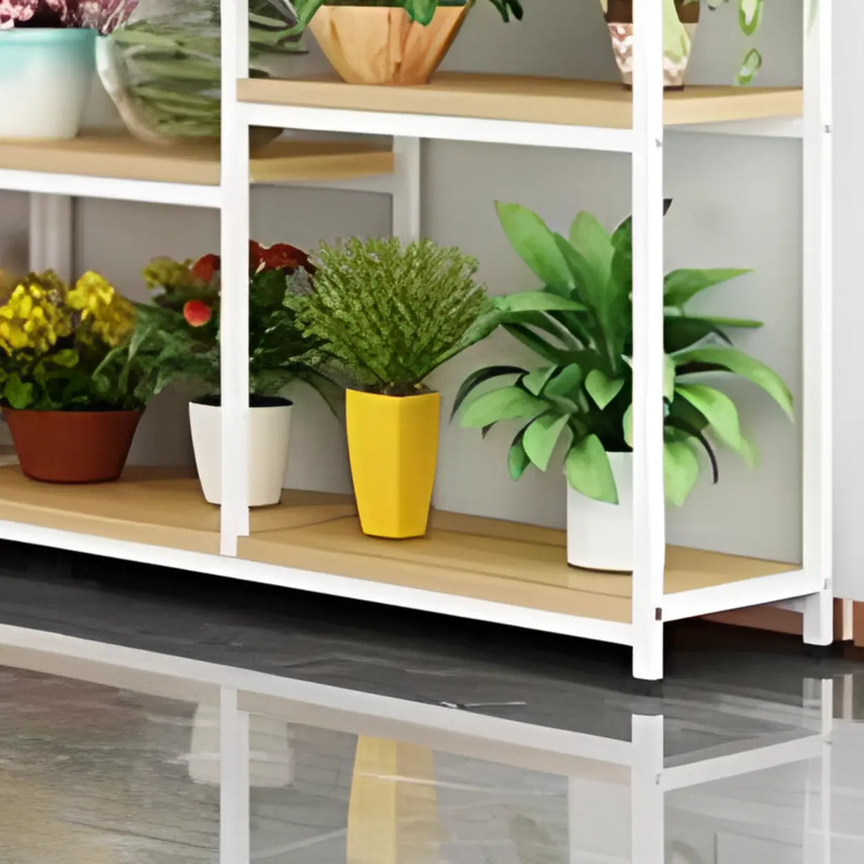 Modern Large Metal Wood Floor Storage Plant Stand White Image - 4