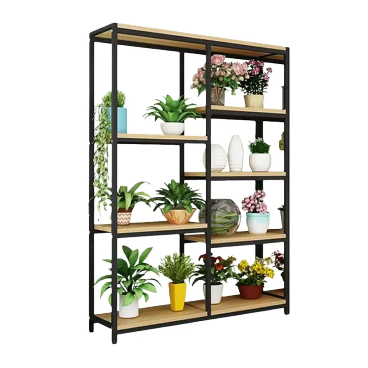 Modern Large Metal Wood Floor Storage Plant Stand White Image - 5