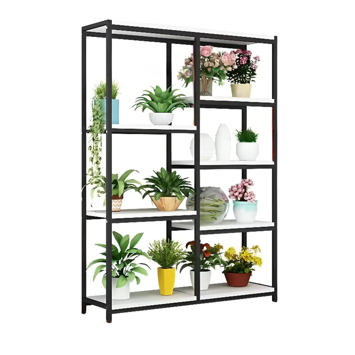 Modern Large Metal Wood Floor Storage Plant Stand White Image - 6