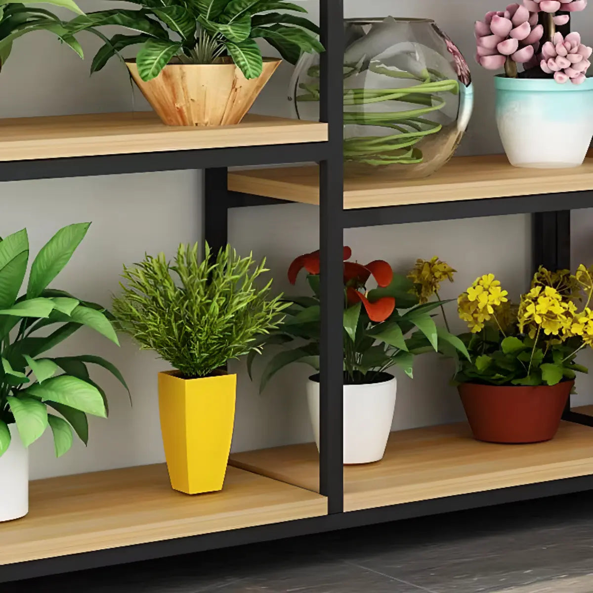 Modern Large Metal Wood Floor Storage Plant Stand White Image - 9