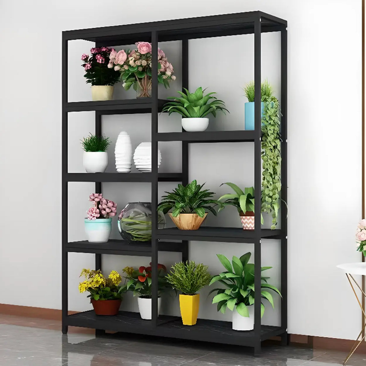 Modern Large Metal Wood Floor Storage Plant Stand White Image - 9