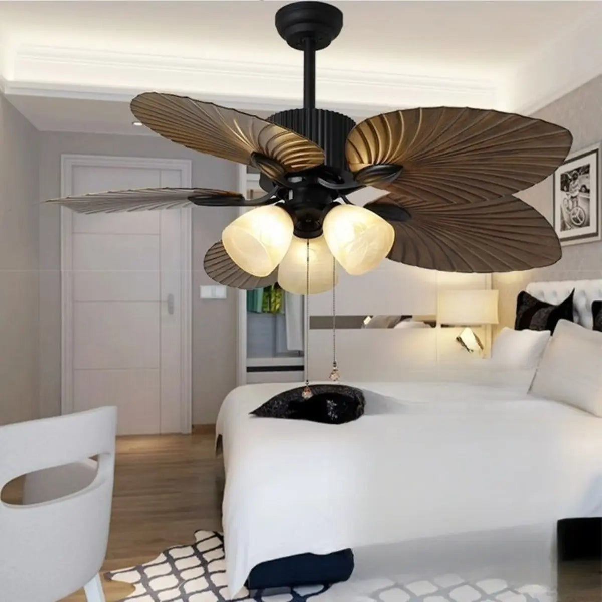 Chic Leaf Shape Blade Remote Ceiling Fan with Light Image - 3