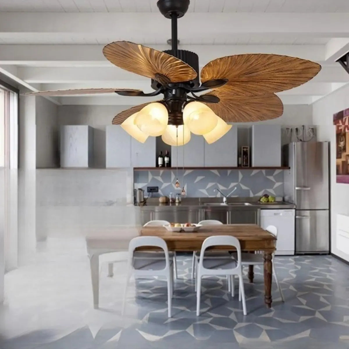 Chic Leaf Shape Blade Remote Ceiling Fan with Light Image - 5