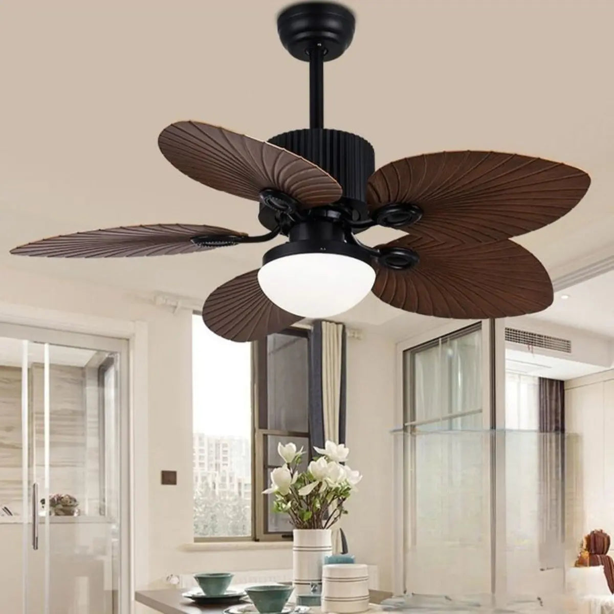Chic Leaf Shape Blade Remote Ceiling Fan with Light Image - 6