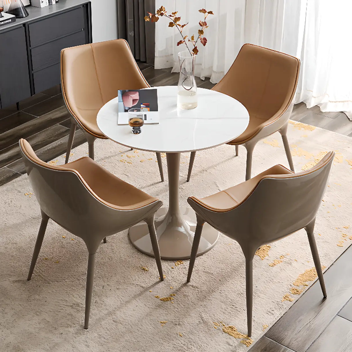 Modern Leather Armless Upholstered Solid Back Dining Chair Image - 1