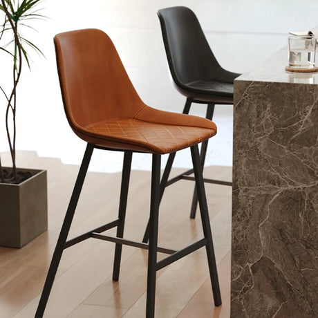 Modern Leather Counter Height Bar Stool with High Back Image - 1