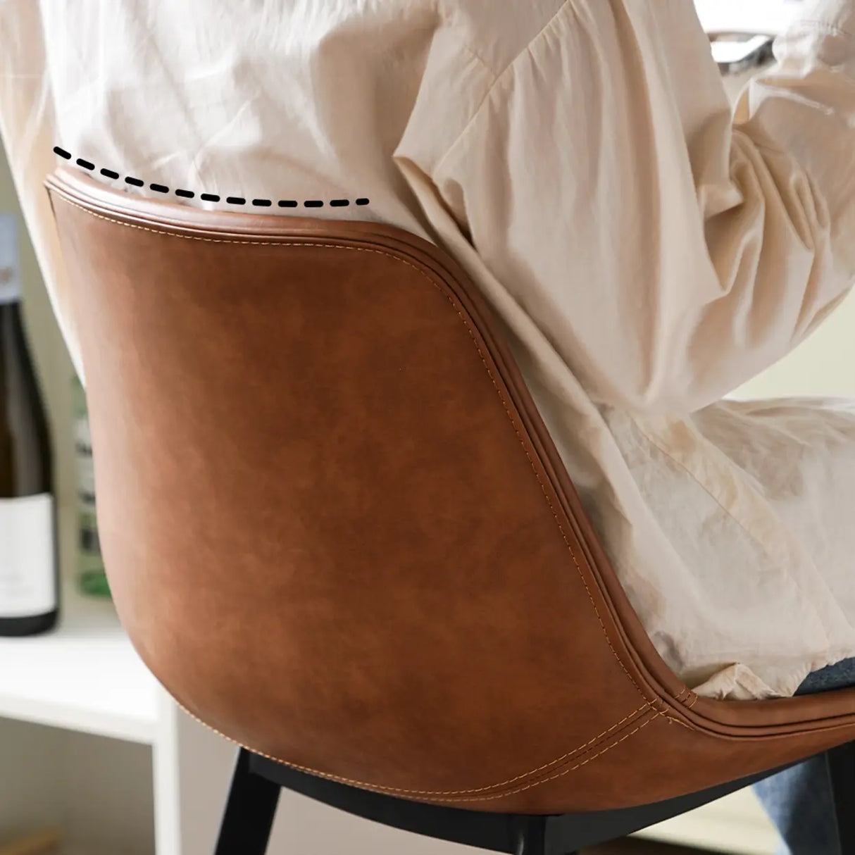 Modern Leather Counter Height Bar Stool with High Back Image - 10