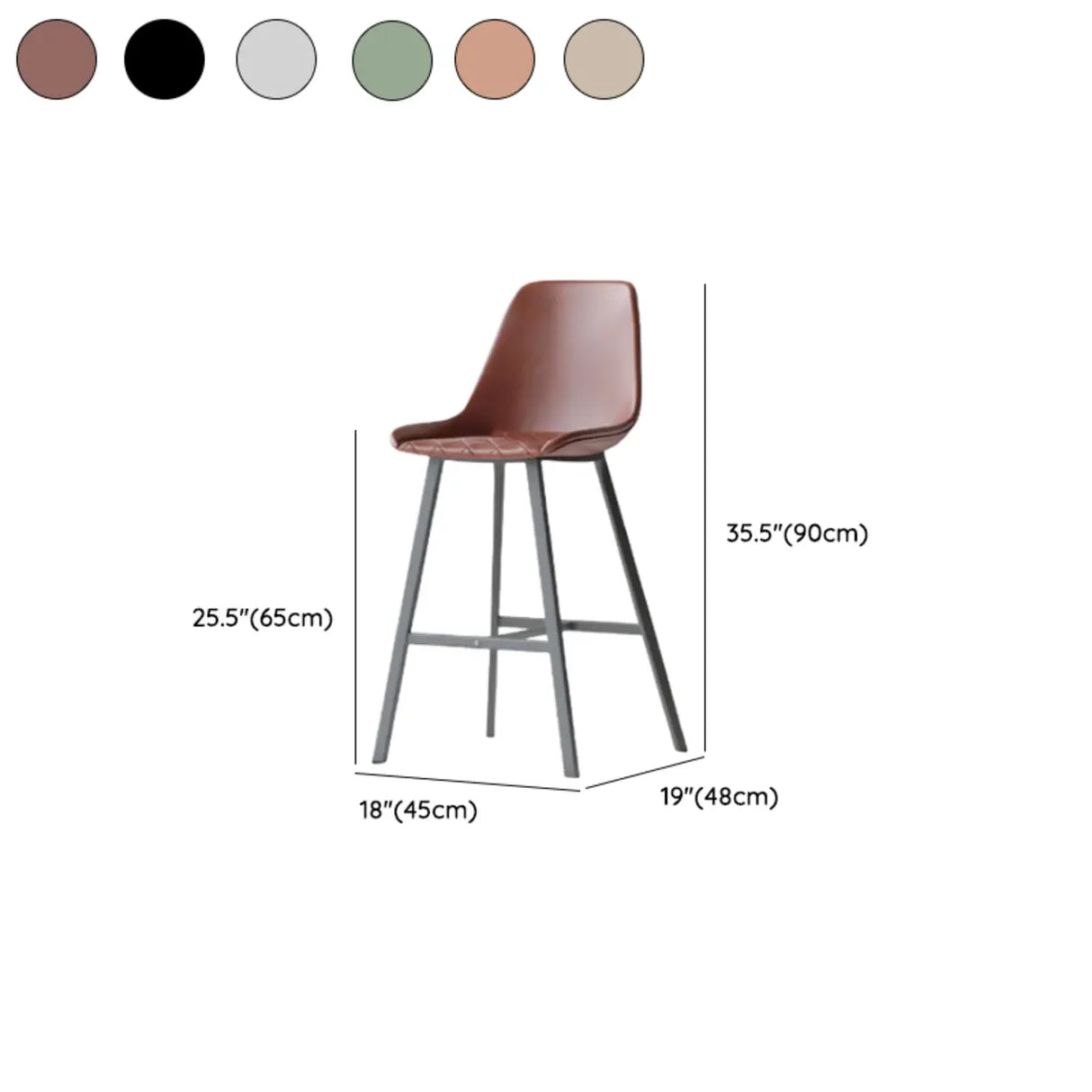 Modern Leather Counter Height Bar Stool with High Back