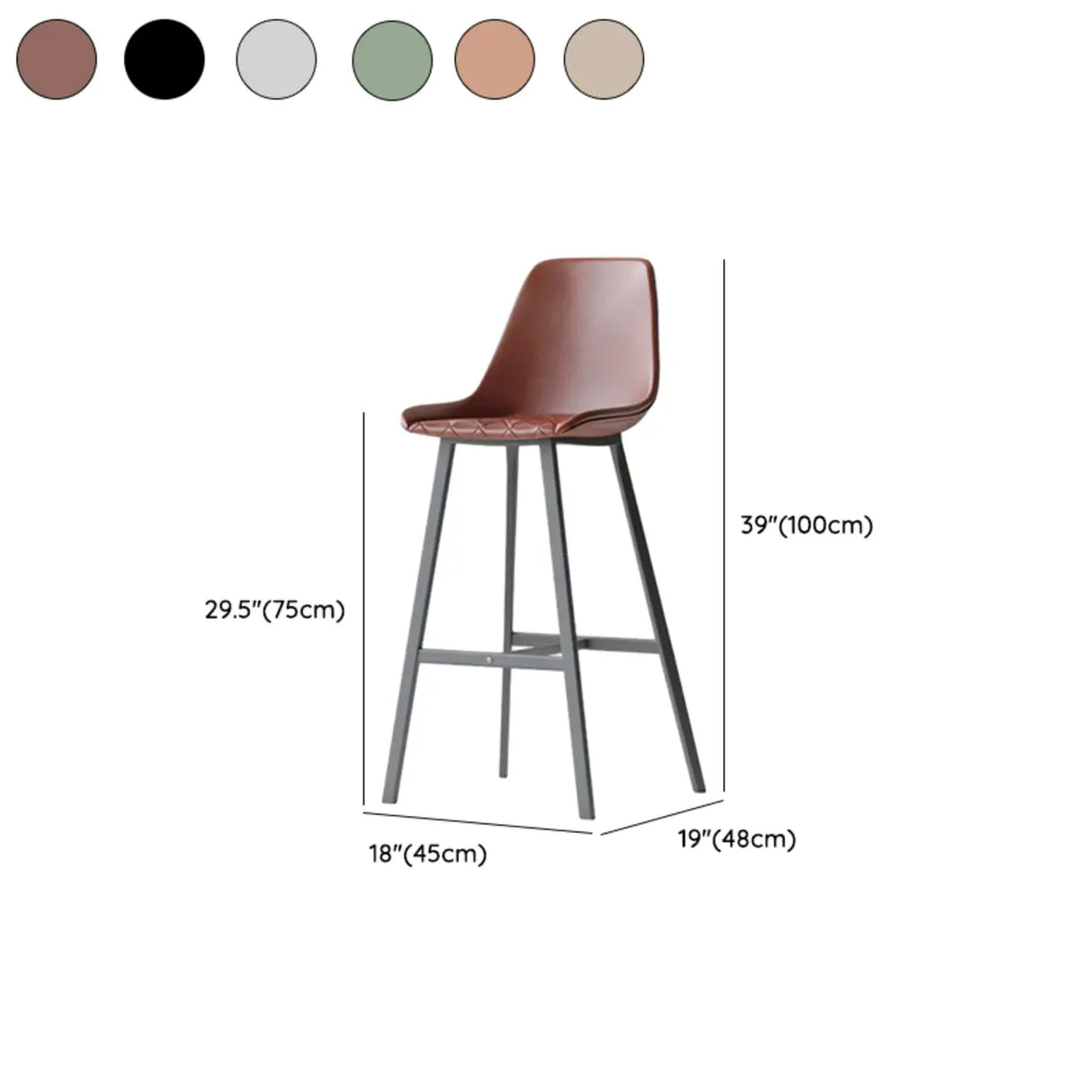 Modern Leather Counter Height Bar Stool with High Back Image - 20
