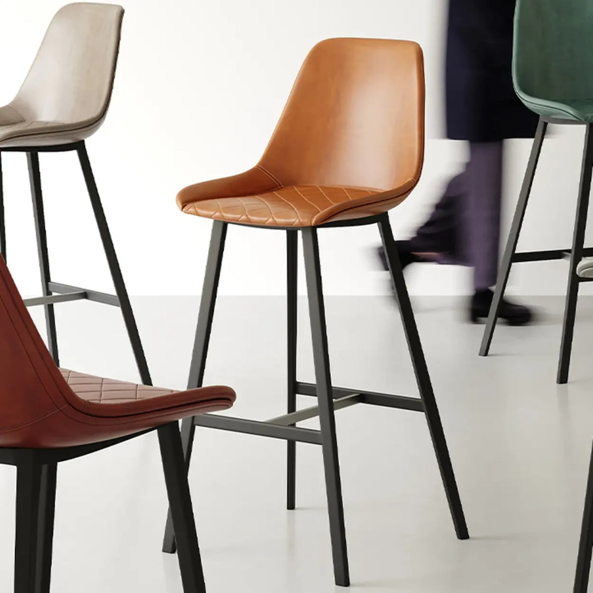 Modern Leather Counter Height Bar Stool with High Back Image - 3