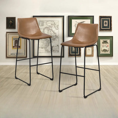 Modern Leather Counter Height Bar Stool with Metal Legs Image - 1