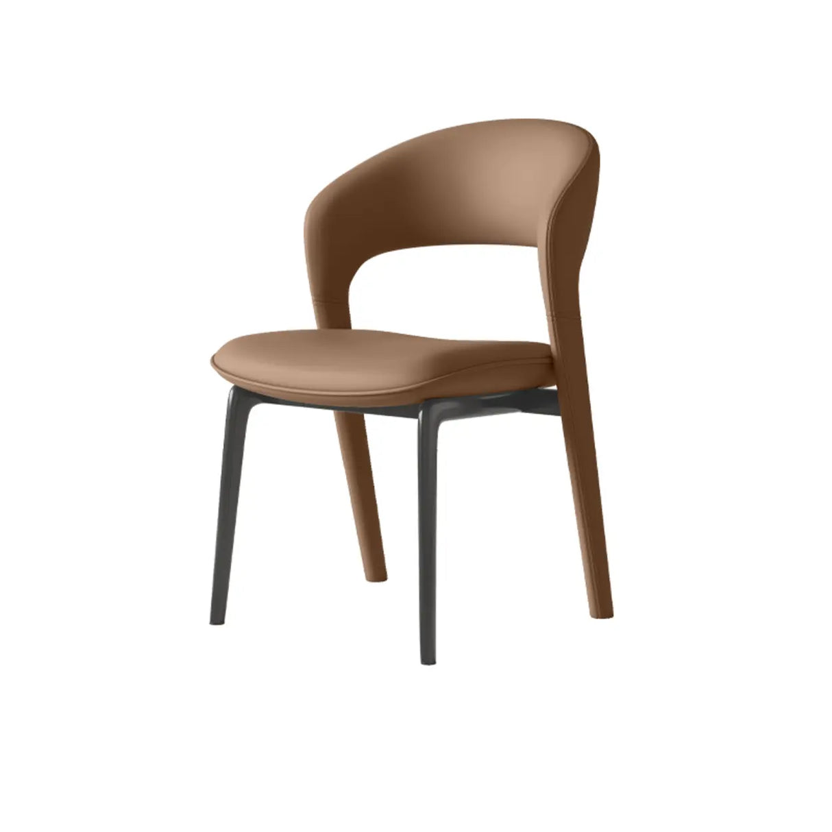 Modern Leather Ergonomic Curved Back Upholstered Dining Chair Image - 7