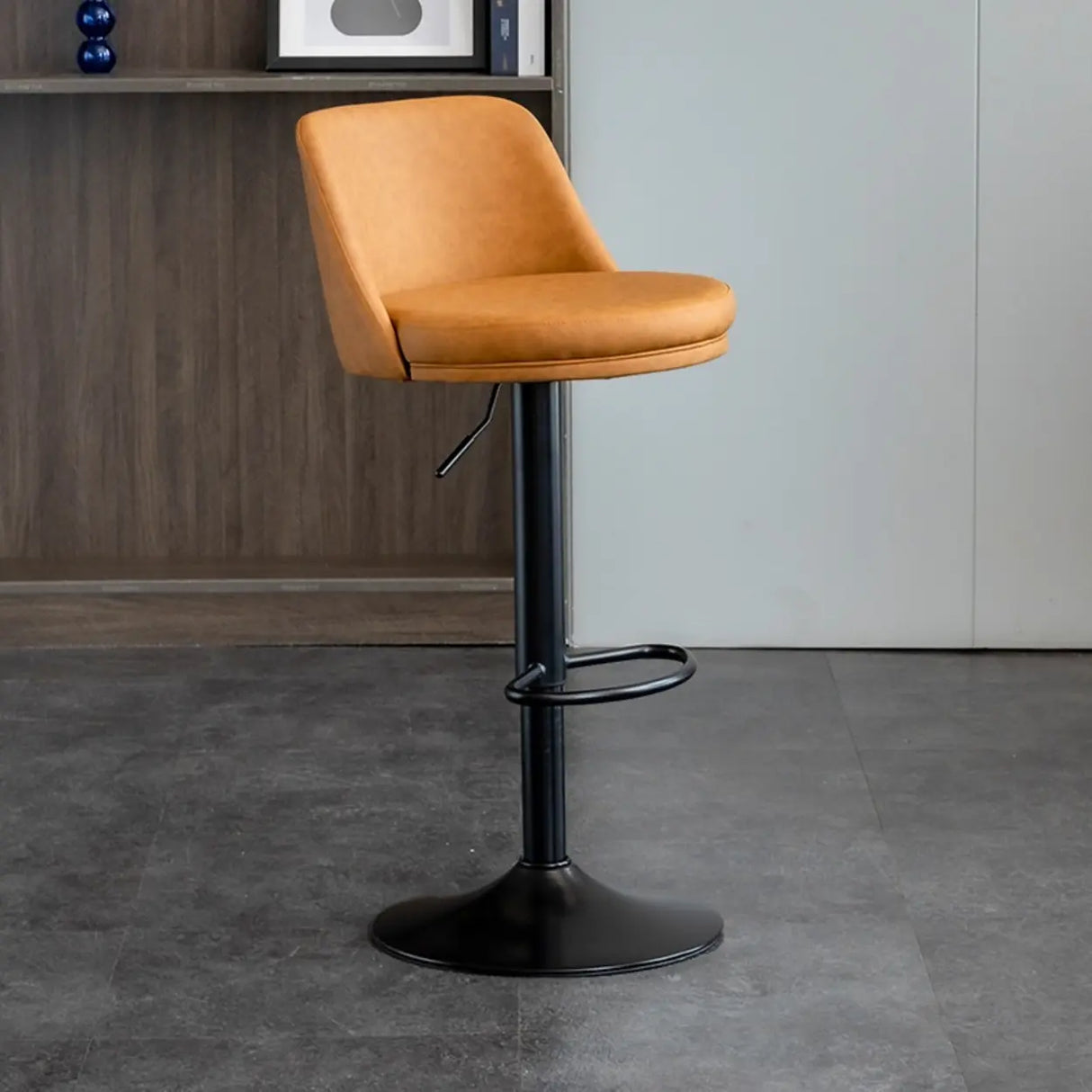 Modern Leather Low Back Footrest Adjustable Swivel Bar Stool Image - 2