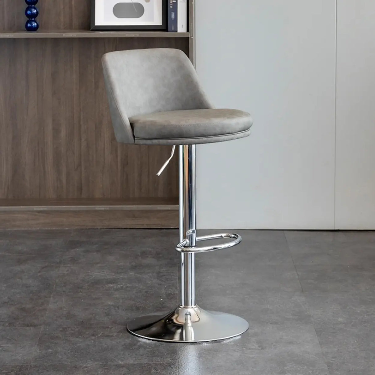 Modern Leather Low Back Footrest Adjustable Swivel Bar Stool Image - 4