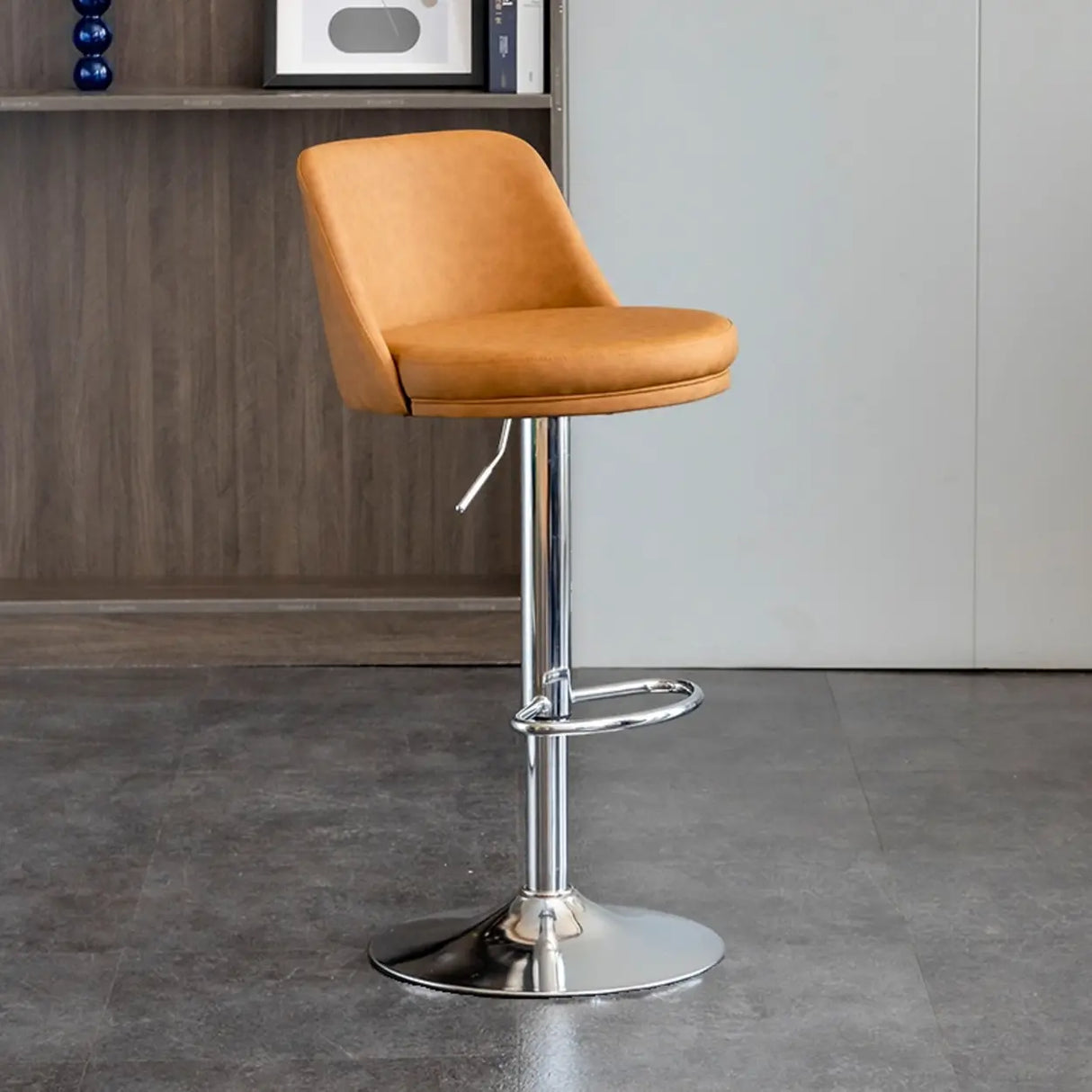 Modern Leather Low Back Footrest Adjustable Swivel Bar Stool Image - 9