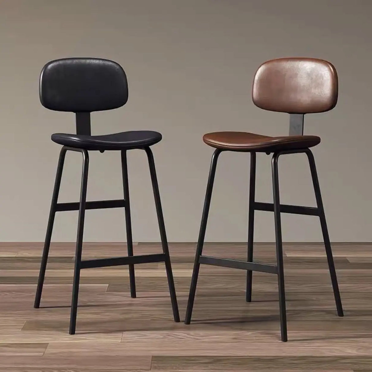 Modern Leather Low Back Saddle Counter Height Bar Stool Image - 1