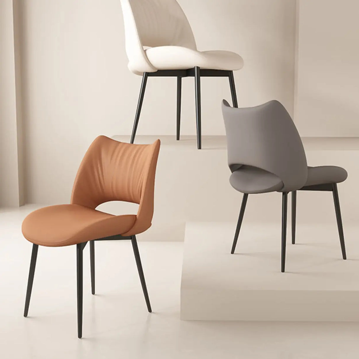 Modern Leather Open Back Upholstered Dining Chair Image - 1