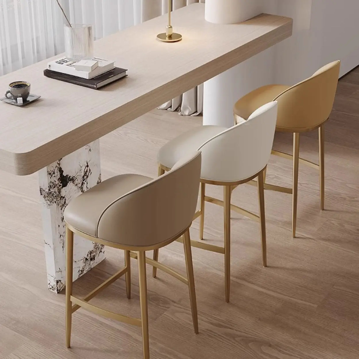 Modern Leather Padded Seat Low Back Counter Height Bar Stool Image - 6