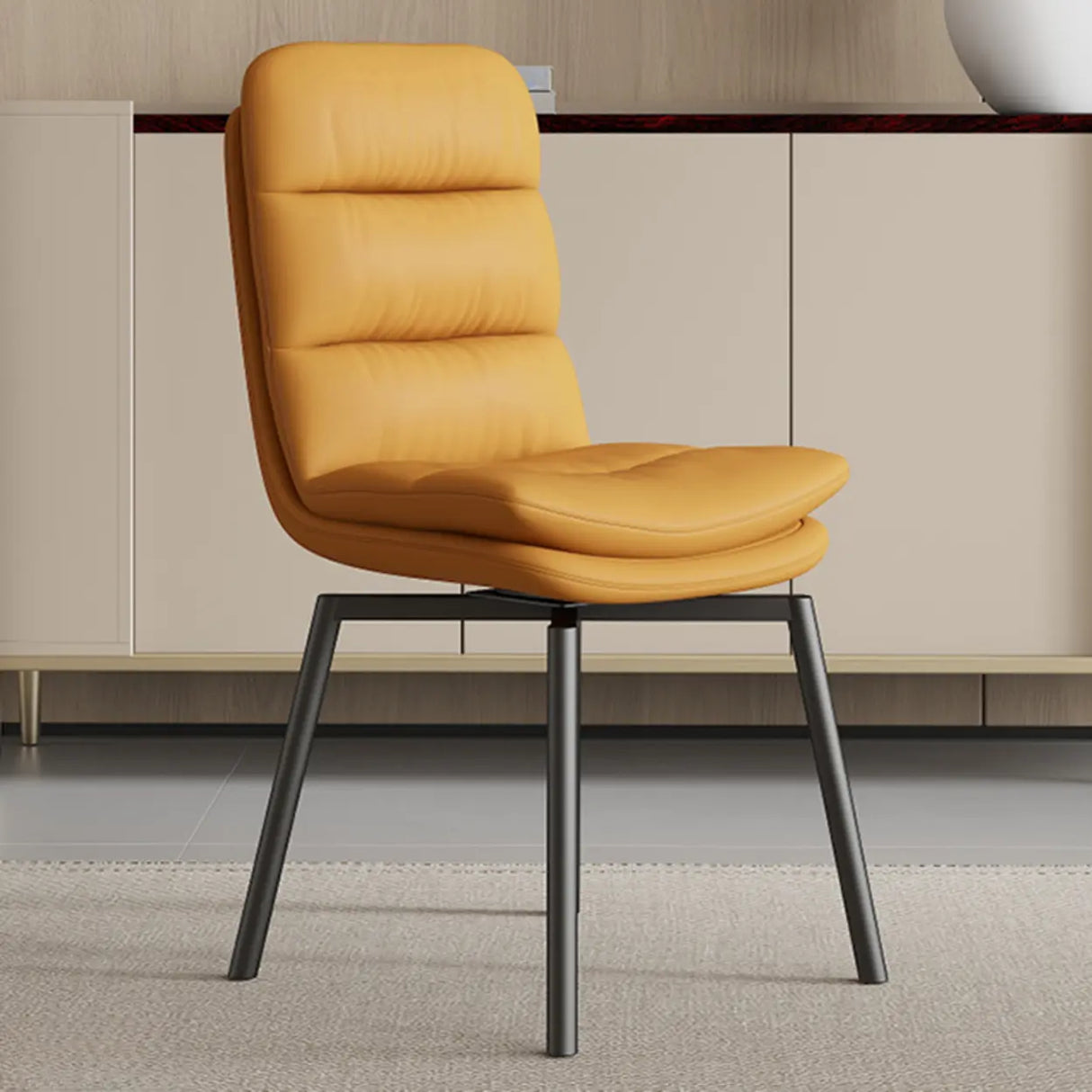 Modern Leather Padded Swivel Upholstered Dining Chair Image - 5