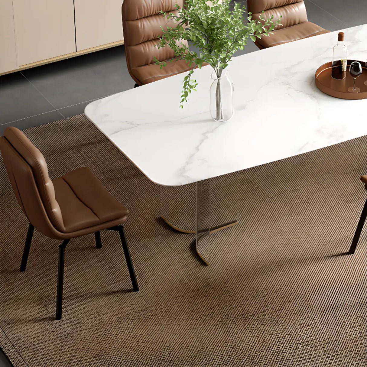 Modern Leather Padded Swivel Upholstered Dining Chair Image - 8