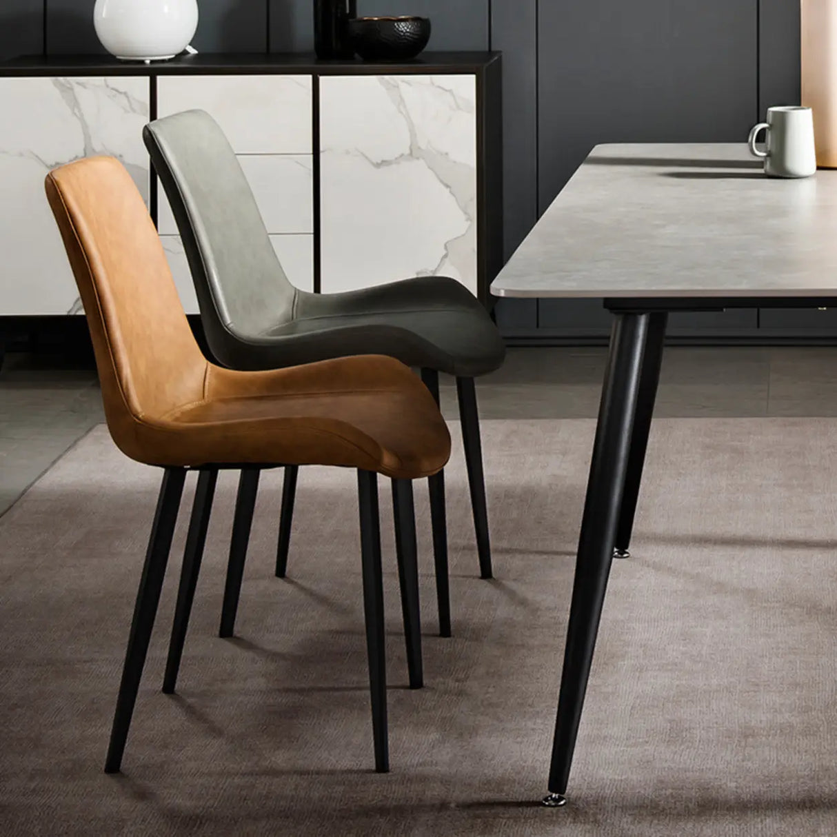 Modern Leather Parsons Dining Chair with Metal Legs Image - 3