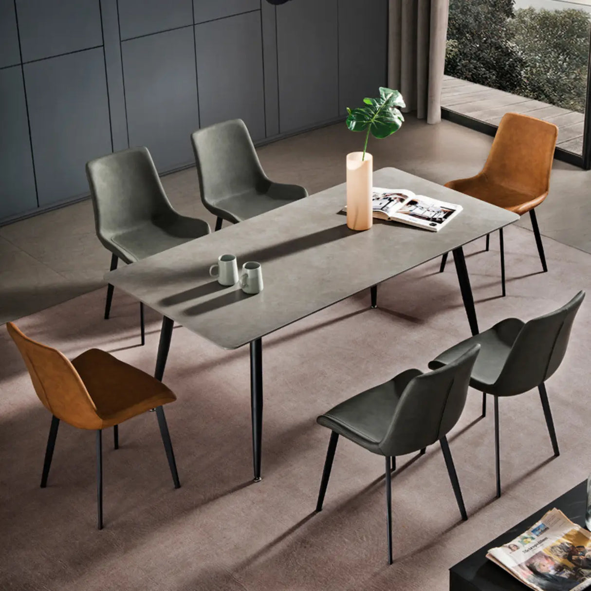 Modern Leather Parsons Dining Chair with Metal Legs Image - 4