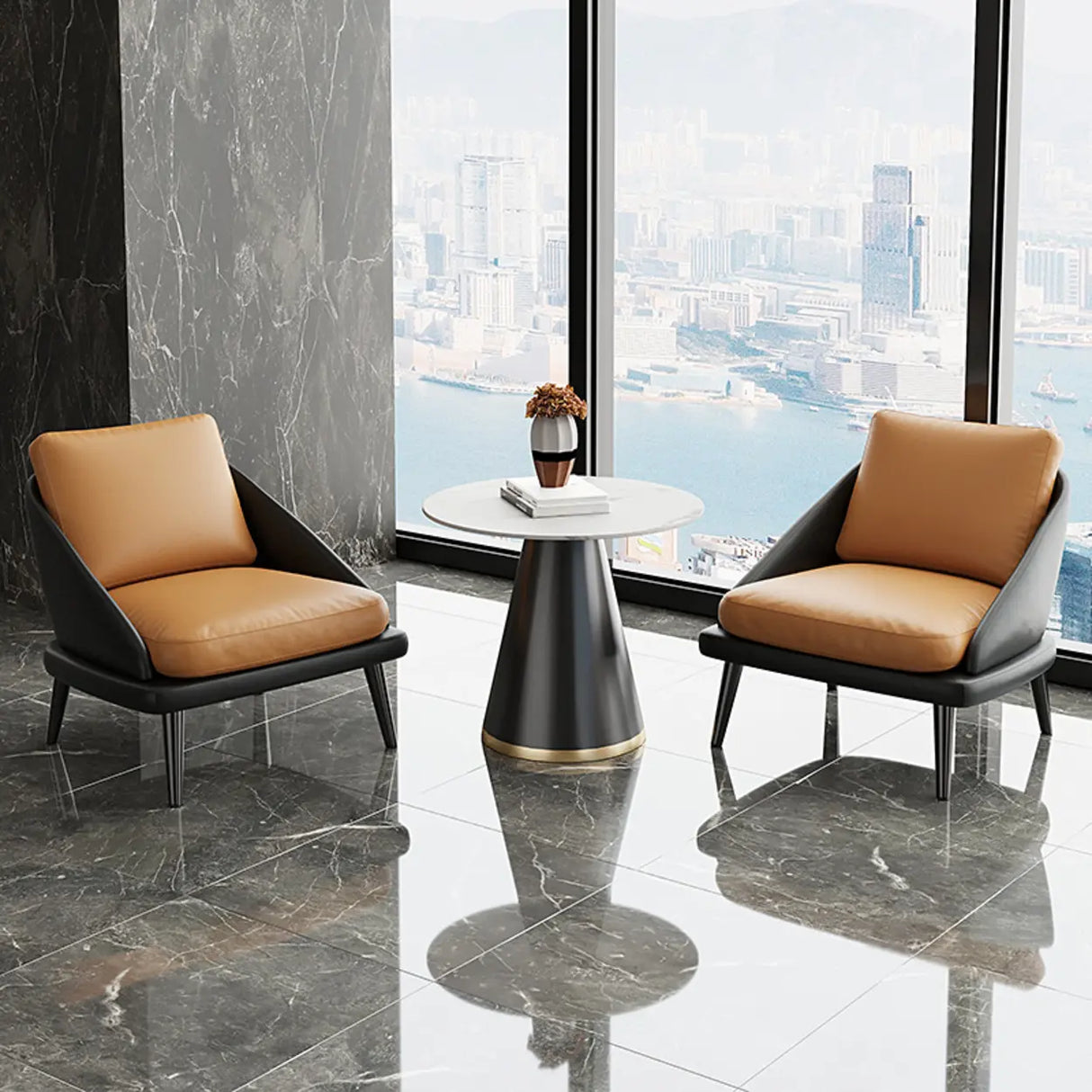 Modern Leather Removable Cushions Black Accent Chair Image - 1