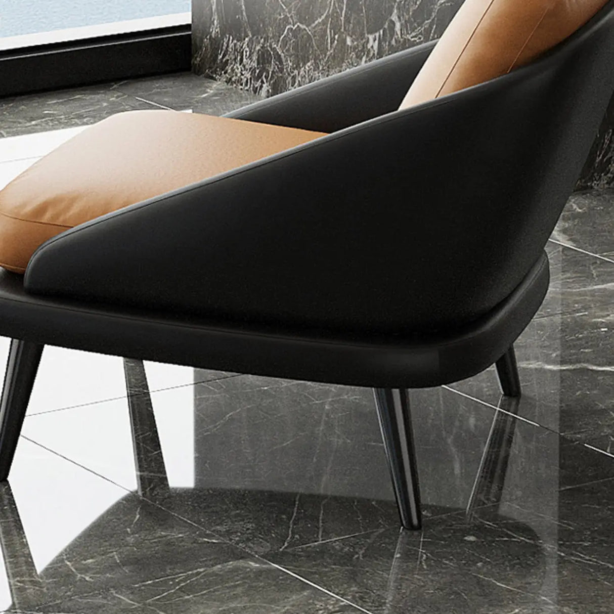 Modern Leather Removable Cushions Black Accent Chair Image - 11