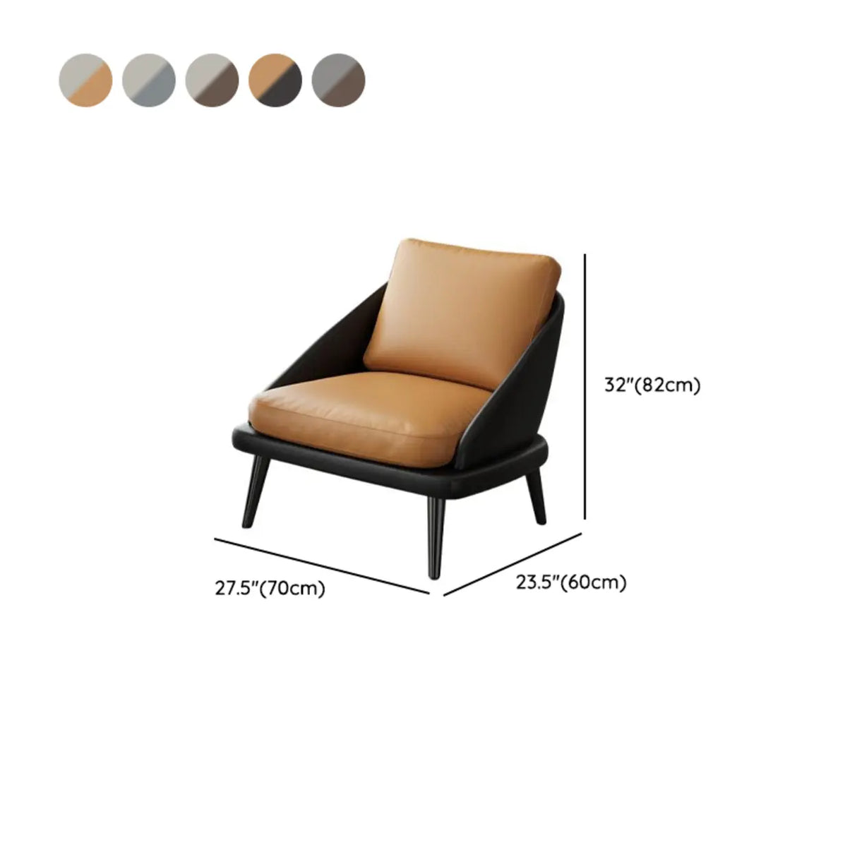Modern Leather Removable Cushions Black Accent Chair