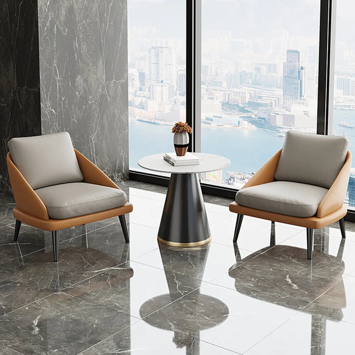 Modern Leather Removable Cushions Black Accent Chair Image - 4