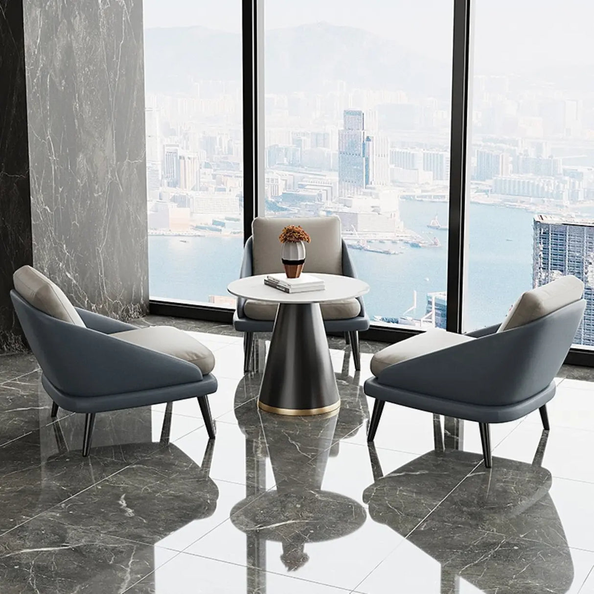 Modern Leather Removable Cushions Black Accent Chair Image - 6