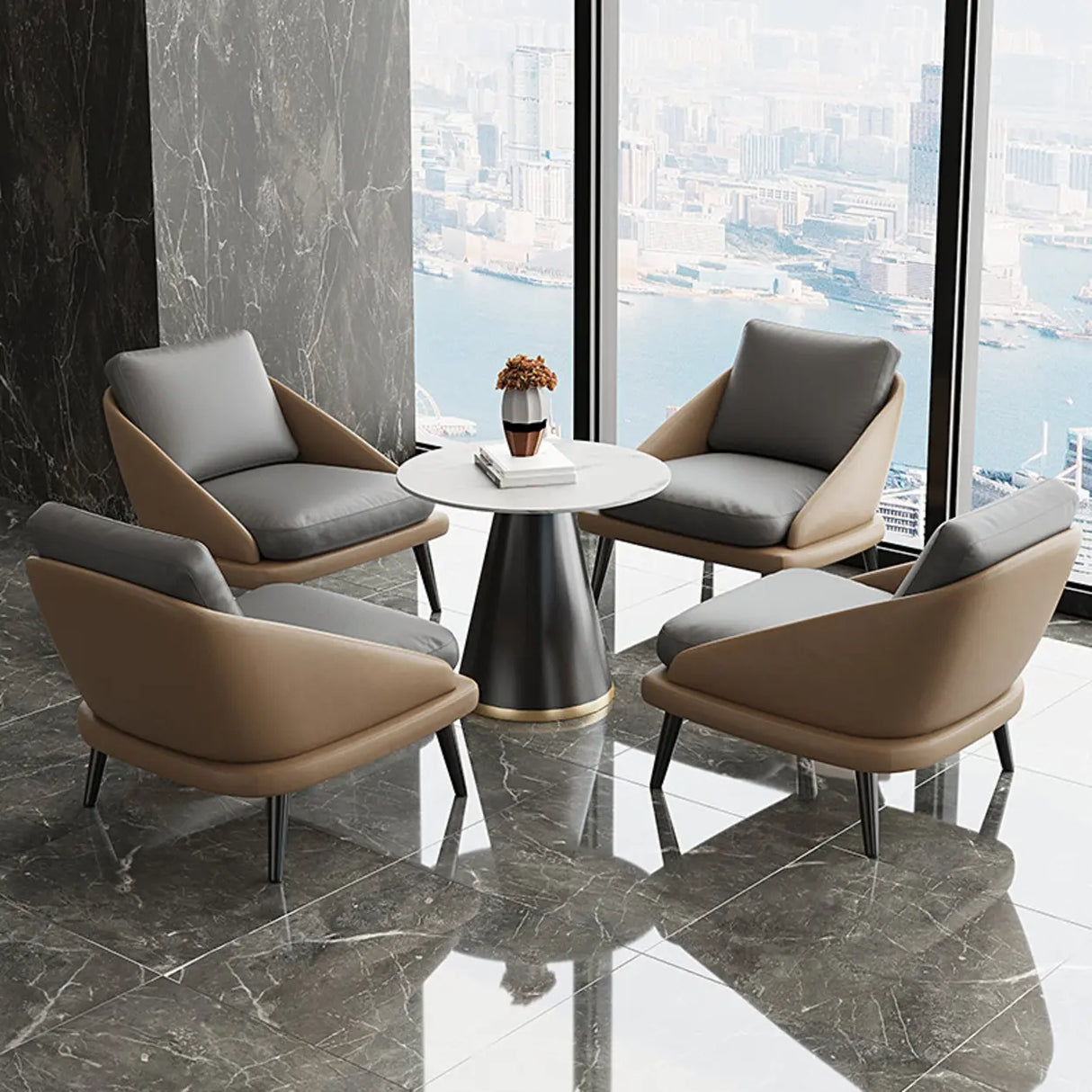 Modern Leather Removable Cushions Black Accent Chair Image - 8