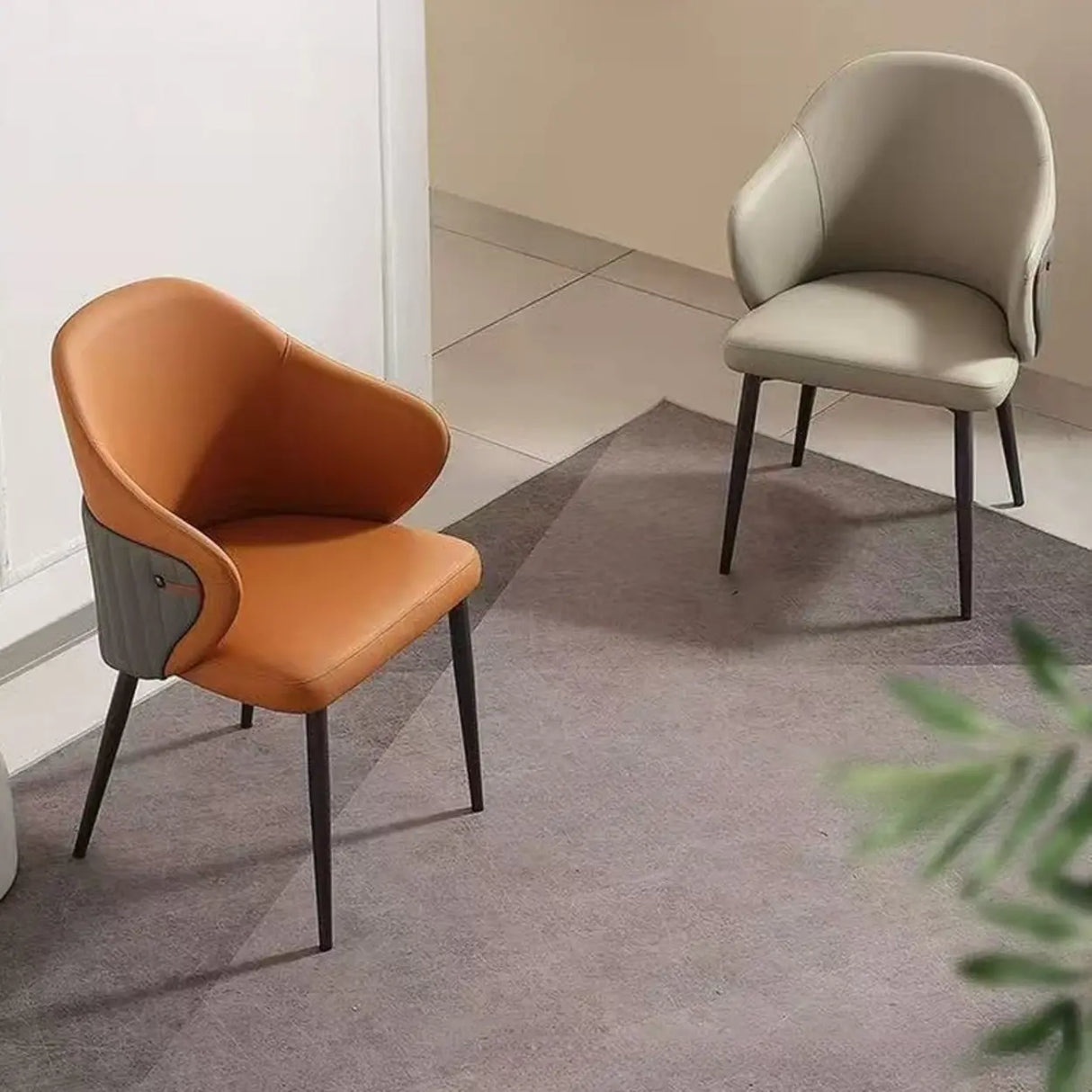 Modern Leather Solid Back Upholstered Dining Chair Image - 1