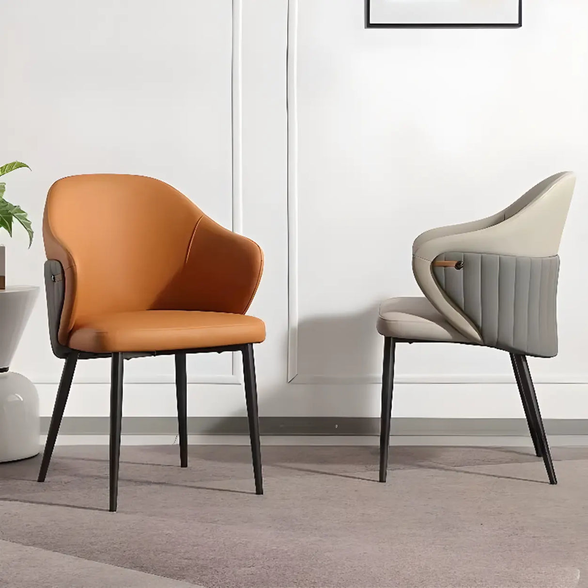 Modern Leather Solid Back Upholstered Dining Chair Image - 4