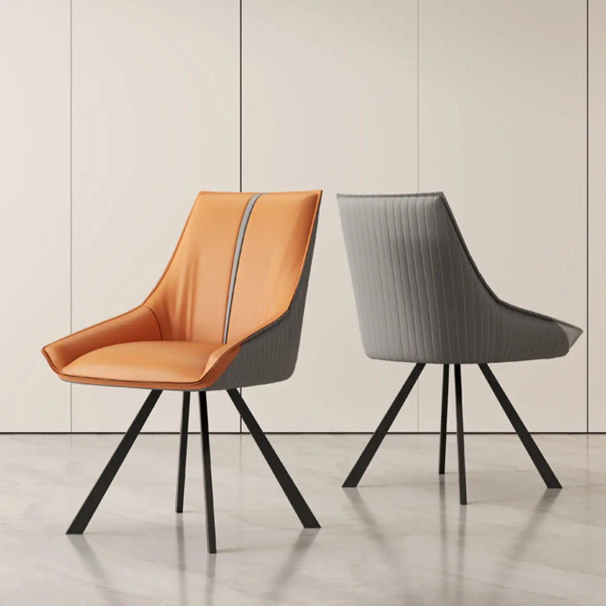 Modern Leather Upholstered Accent Dining Chair with Back Image - 10