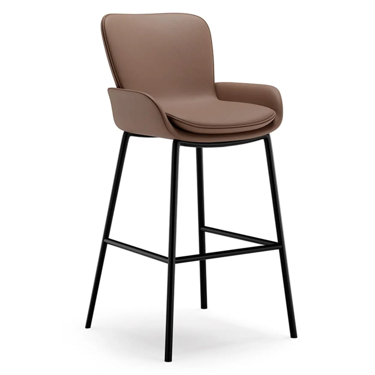 Modern Leather Upholstered Arm Footrest Bar Stool with Back Image - 3