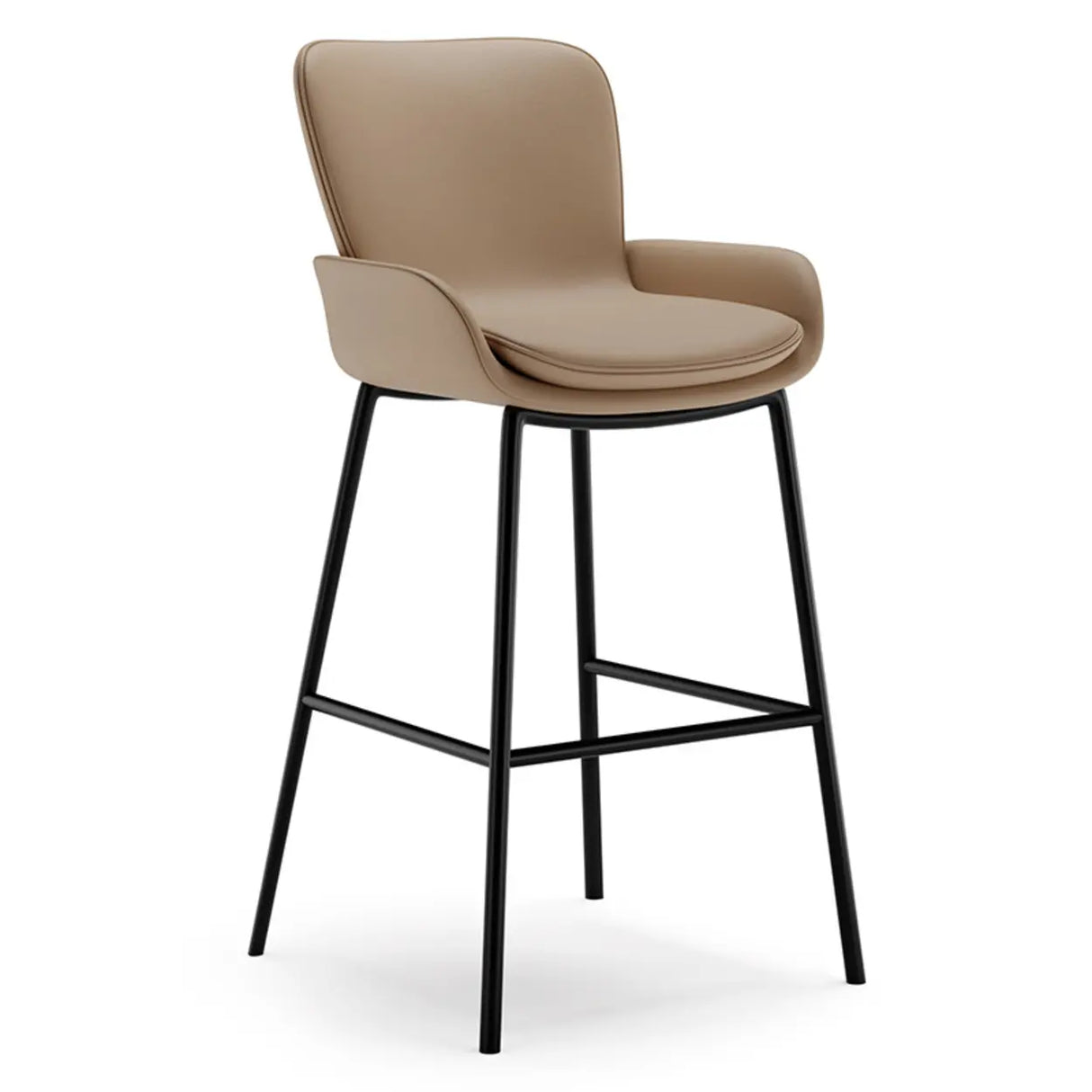 Modern Leather Upholstered Arm Footrest Bar Stool with Back Image - 5