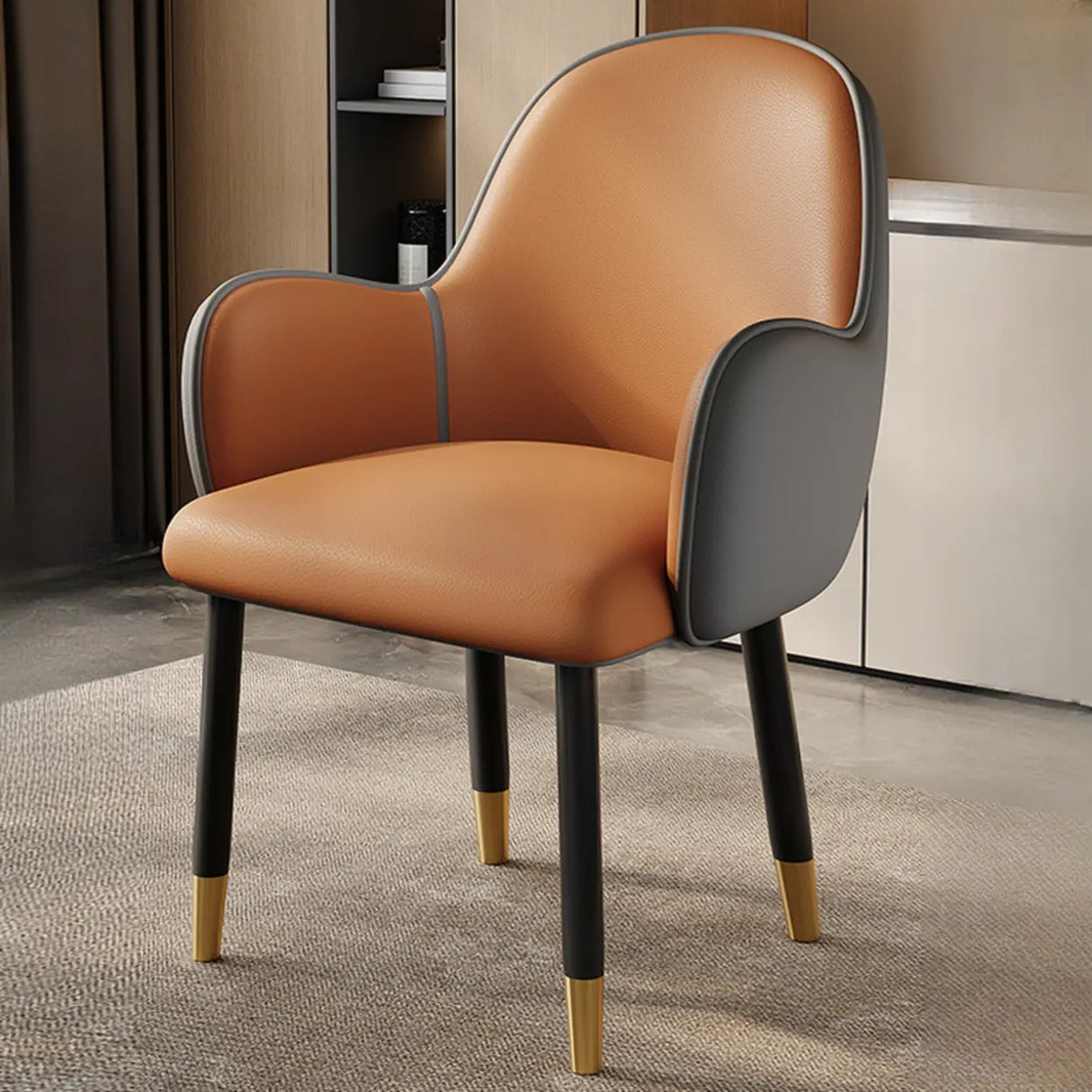 Modern Leather Upholstered Dining Chair with Armrests Image - 9